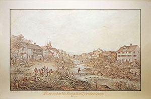Das Küsnachter Oberdorf nach der Überschwemmung (Johan Jakob Aschmann)