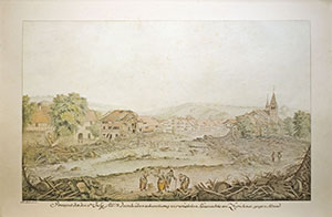 Das Küsnachter Unterdorf nach der Überschwemmung (Johan Jakob Aschmann)